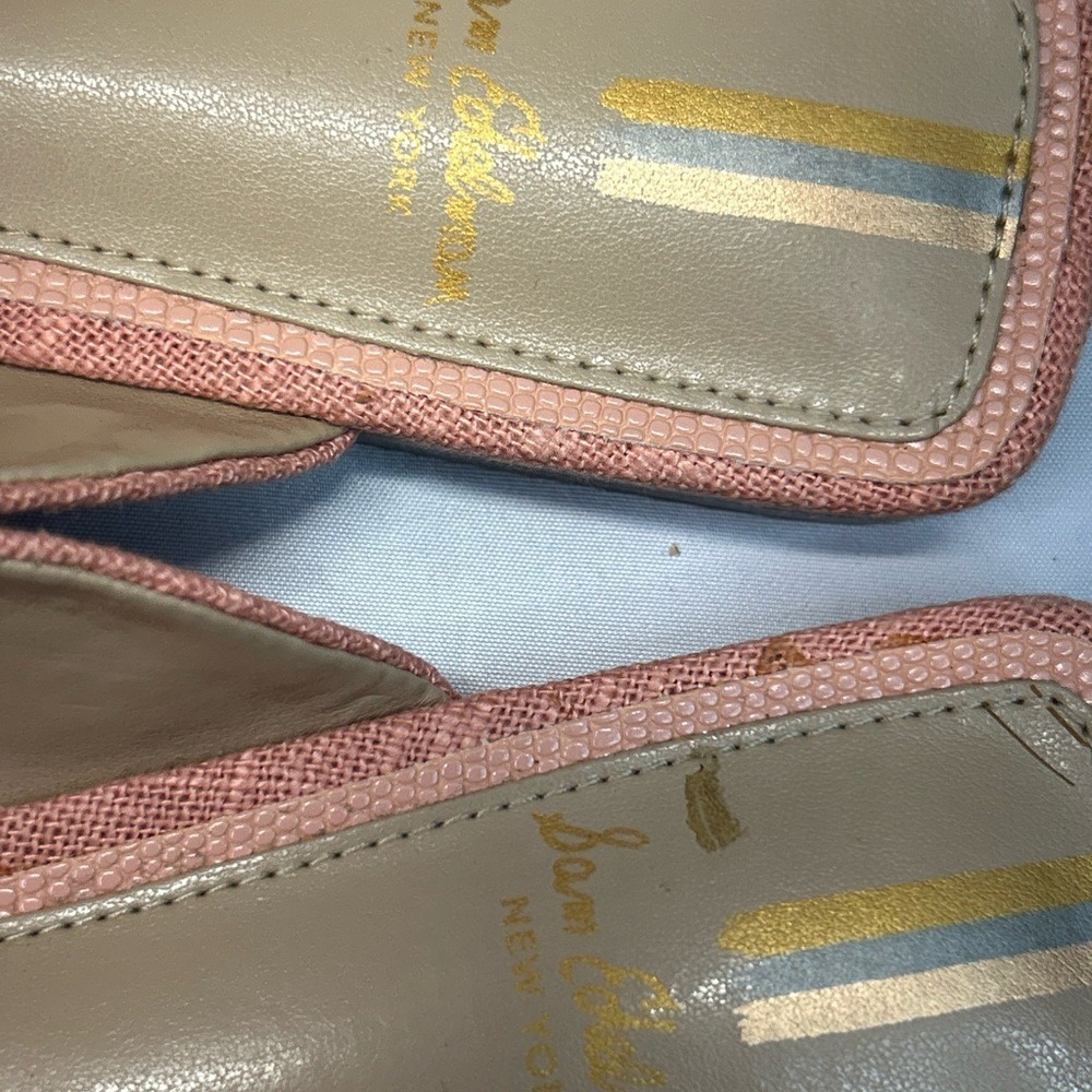 Sam Edelman Aris Mules Size 6 Coral Pink Raffia Tortoise Buckle Square Toe Flats - Picture 4 of 11